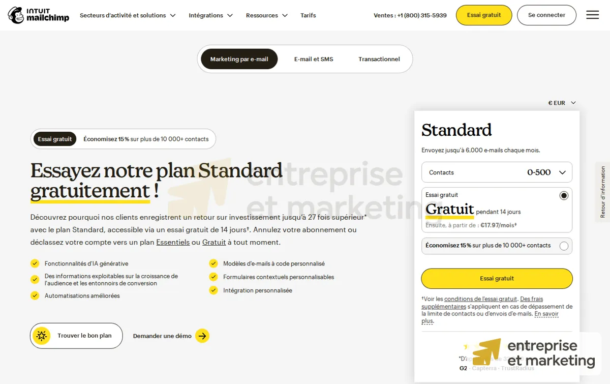 Capture : Mailchimp Pricing Plans | Démarrer dès aujourd'hui | Mailchimp